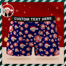 Custom Face Boxer Briefs Personalized Blue Underwear Christmas Balls Merry Christmas Gifts for Him