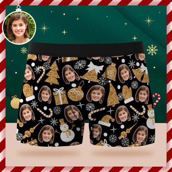 Custom Face Boxer Briefs Personalized Black Underwear Christmas Gift for Him
