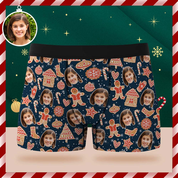 Custom Face Boxer Briefs Personalized Christmas Gingerbread Underwear Christmas Gift for Him