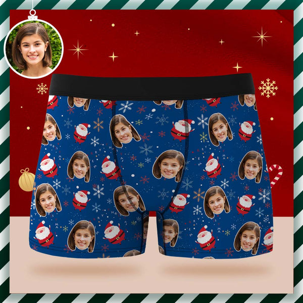 Custom Face Boxer Briefs Personalized Blue Underwear Funny Snowman Christmas Gift for Him