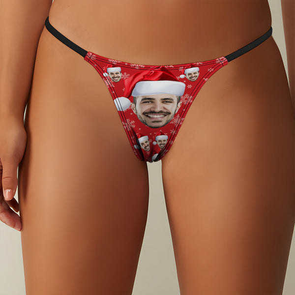 Custom Face on Women's Underwear Red Thongs Panty Christmas Gift With Big Face for Her
