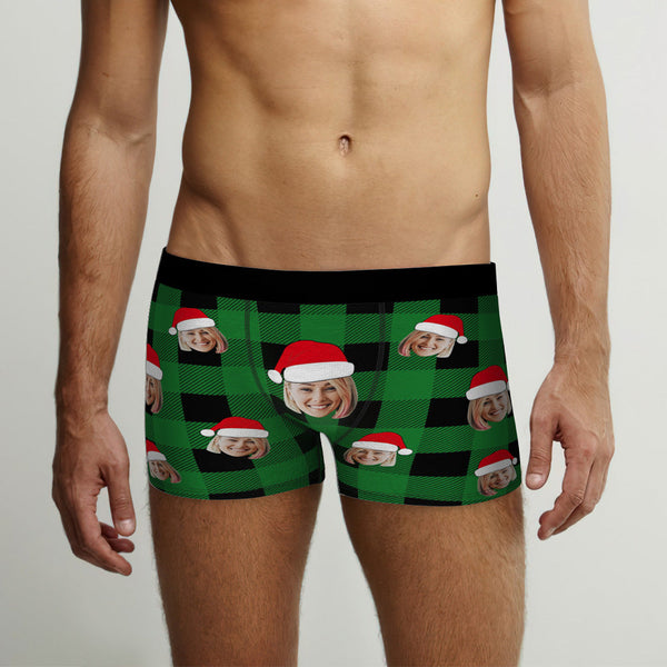 Custom Face Boxer Briefs Personalized Buffalo Plaid Underwear Christmas Gifts for Him