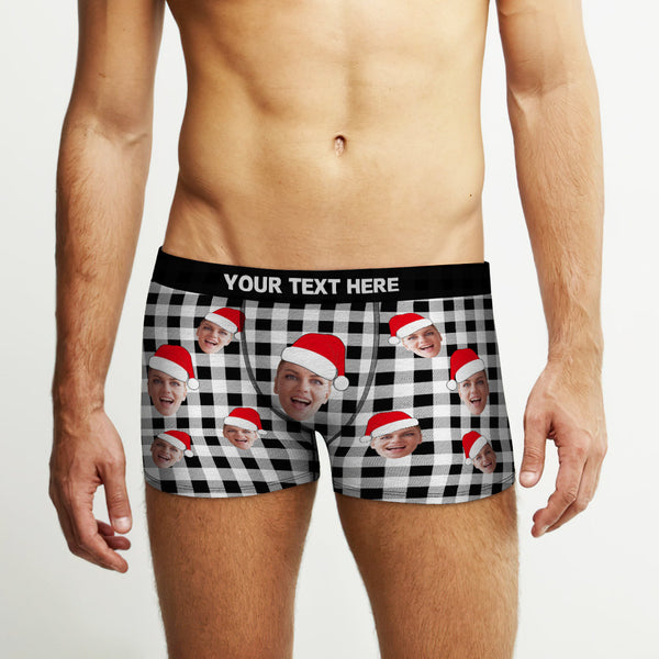 Custom Face Boxer Briefs Personalized Buffalo Plaid Underwear Christmas Gifts for Him