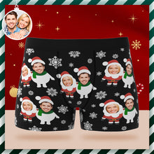 Custom Face Men's Boxers Briefs Personalized Men's Christmas Shorts With Photo Santa and Snowman