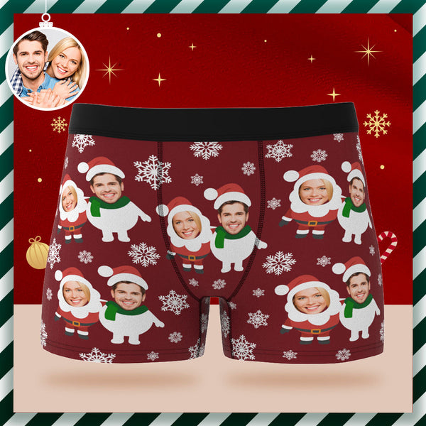 Custom Face Men's Boxers Briefs Personalized Men's Christmas Shorts With Photo Santa and Snowman