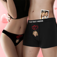 Custom Face Couple Underwear Two Hearts One Love Personalized Underwear Valentine's Day Gift