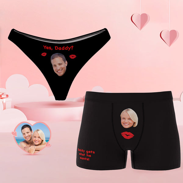 Personalized Face Couple Underwear Yes Daddy Custom Underwear for Couple Valentine's Day Gift