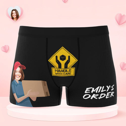 Custom Face Boxer Briefs Personalized Underwear HANDLE WITH CARE Valentine's Day Gifts for Him