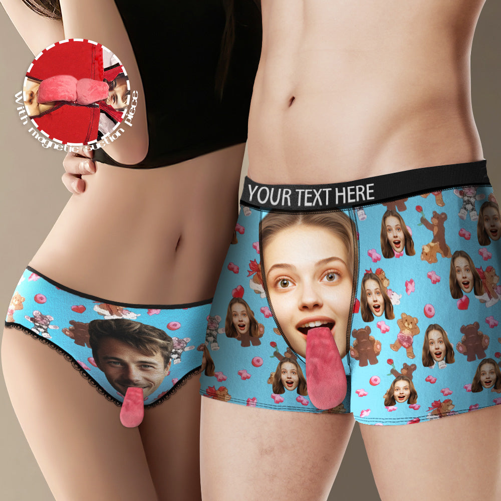Custom Face Underwear Personalized Magnetic Tongue Underwear Love Bear Valentine's Gifts for Couple