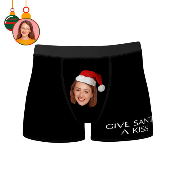 Custom Face Boxer Give Santa A Kiss Boxers Funny Christmas Underwear