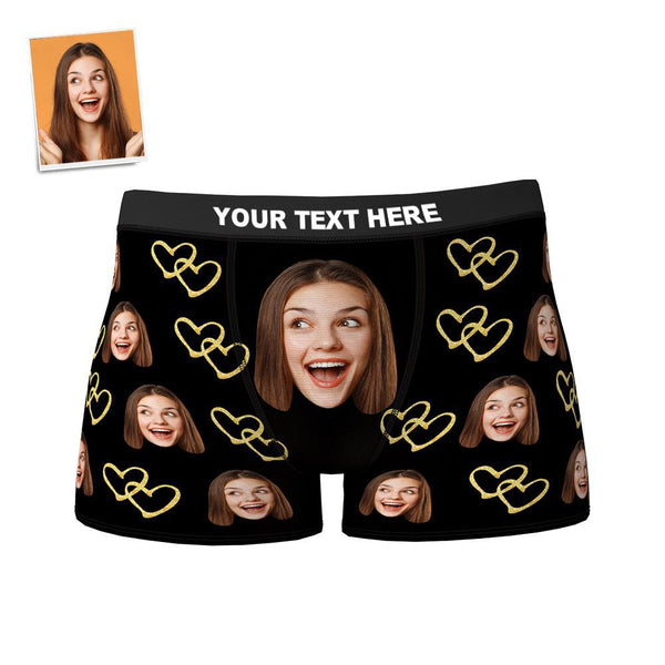 Custom Face Boxer Shorts Personalized Photo Boxer Shorts Romantic Valentine's Day Gifts For Boyfriend - Golden Love