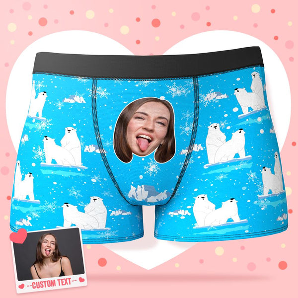 Custom Face Boxer Personalize XOXO Underwear Valentine's Gifts for Him - Polar Bear