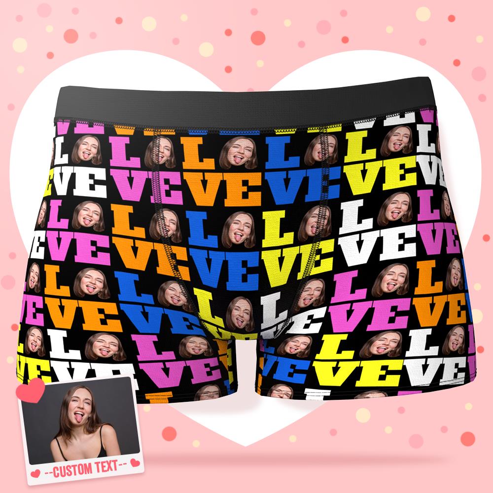 Custom Face Boxer Shorts Personalized Photo Boxer Shorts Valentine's Day Gifts - Colorful Love
