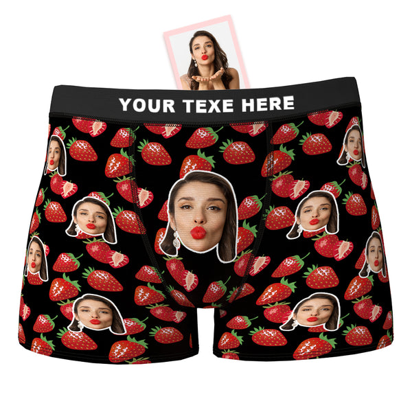 Custom Face Boxer Shorts Personalized Photo Boxer Shorts Valentine's Day Gifts - Full of Strawberry