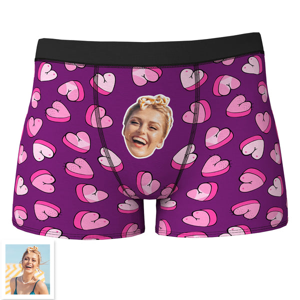 Custom Face Boxer Shorts Personalized Underwear for Boyfriend - Pink Hearts