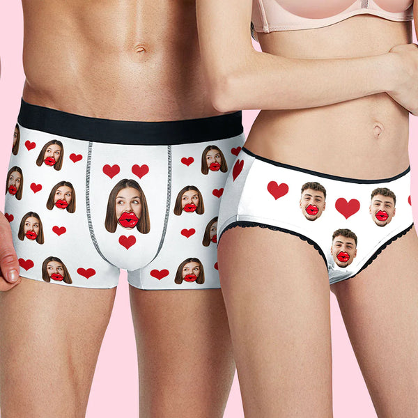 Custom Face Panties Personalized Red Lips and Heart Underwear Valentine's Day Gift
