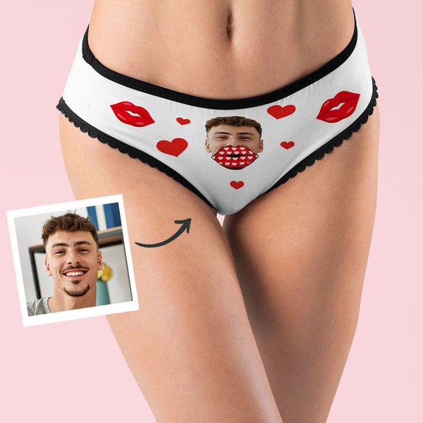 Custom Face Lips and Heart Underwear for Her Personalized Thongs Valentine Gift