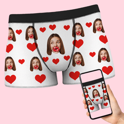 Custom Face Boxers Personalized Heart and Lips Underwear Gift For Boyfriend