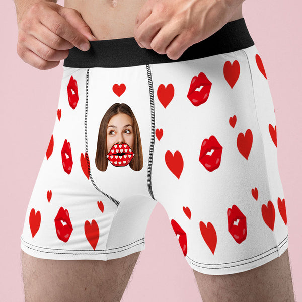 Custom Face Heart Boxer Personalized Funny Lips Boxer Shorts Valentine's Day Gift