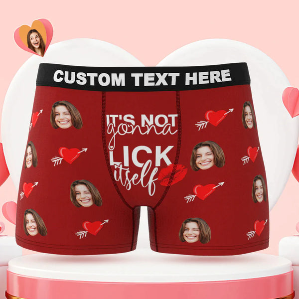 Custom Face Lick Itself Boxer Briefs Personalized Naughty Valentine's Day Gift for Him