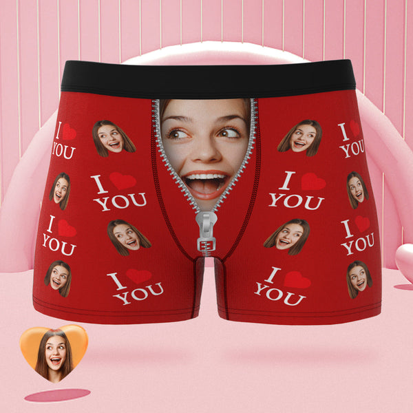 Custom Face Boxer Briefs I Love You Personalized Naughty Valentine's Day Gift for Him