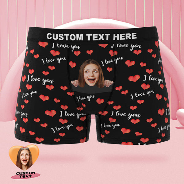 Custom Face Boxer Briefs I Love You with All My Heart Personalized Naughty Valentine's Day Gift for Him