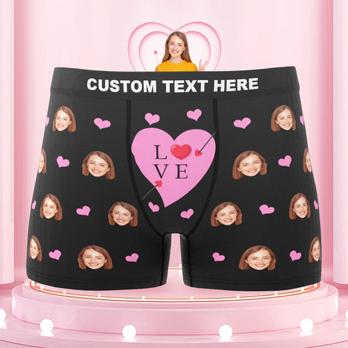 Custom Face Boxers Briefs Personalized Men's Underwear Love Heart Briefs With Photo For Him - SantaSocks