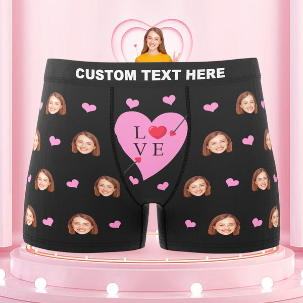 Custom Face Boxers Briefs Personalized Men's Underwear Love Heart Briefs With Photo For Him - SantaSocks