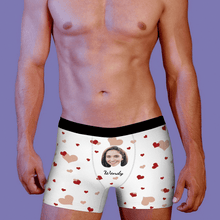 Couple Underwear Custom Men's Face And Name On Heart Boxer Briefs