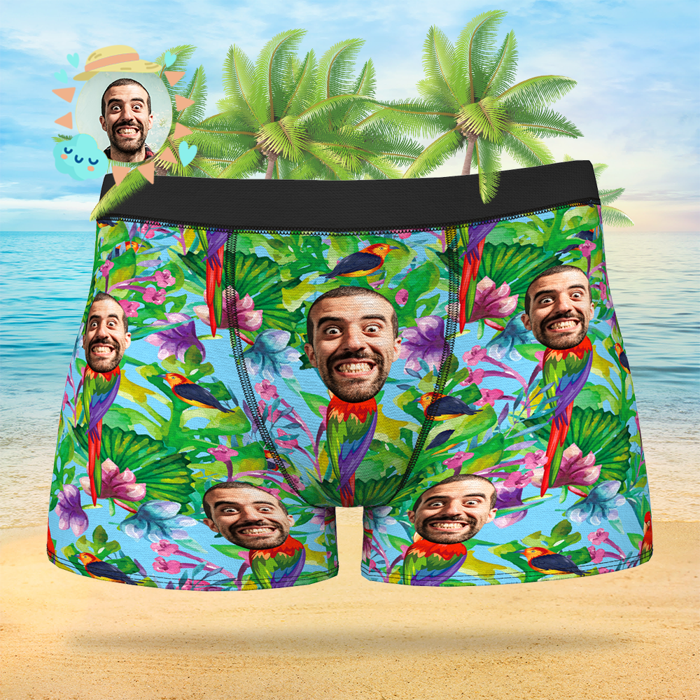 Custom Face On Boxer Shorts Men's Gifts Photo Boxer Briefs - Parrot