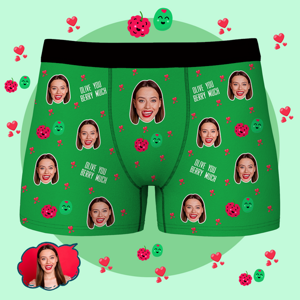 Custom Face Boxer Shorts Personalized Photo Boxer Shorts - OLIVE YOU BERRY MUCH