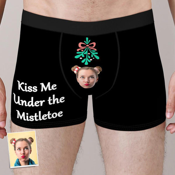 Custom Face Boxer Shorts Personalized Photo Boxer Shorts Christmas Gift - Meet Me Under the Mistletoe