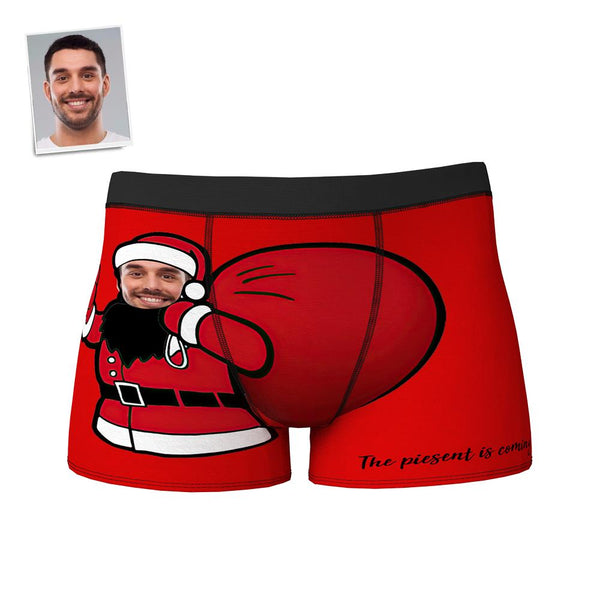Custom Face Boxer Shorts Personalized Photo Boxer Shorts Christmas Gift - the Piesent is Coming