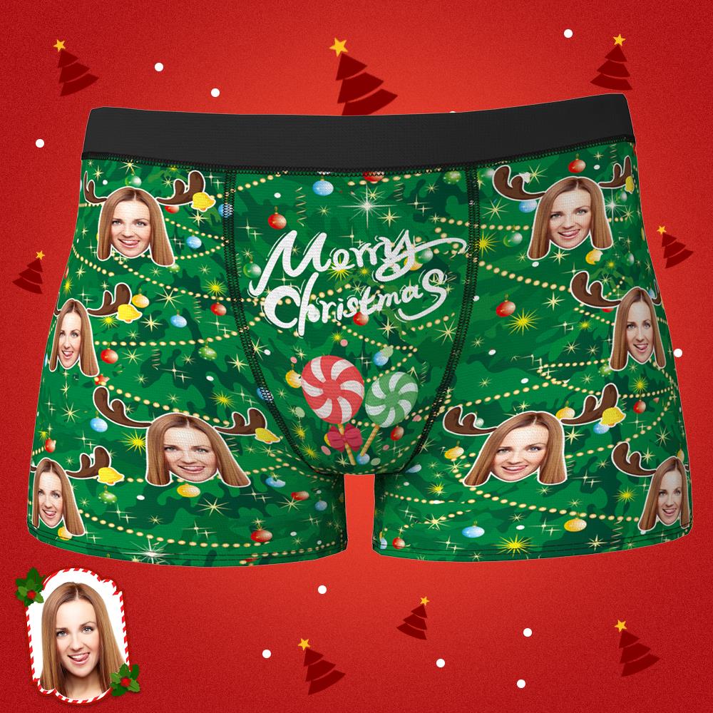 Custom Face Boxer Shorts Personalized Photo Boxer Shorts Christmas Gift - Elk antlers
