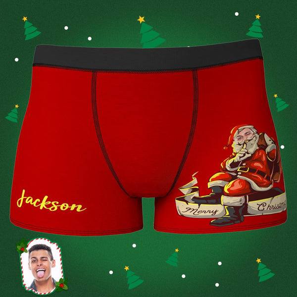 Custom Face Boxer Shorts Personalized Photo Boxer Shorts with Name Christmas Gift - Santa Claus