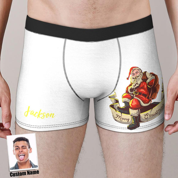 Custom Face Boxer Shorts Personalized Photo Boxer Shorts with Name Christmas Gift - Santa Claus