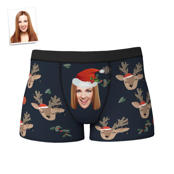 Custom Face Boxer Shorts Personalized Photo Boxer Shorts with Name Christmas Gift - Cute Elk