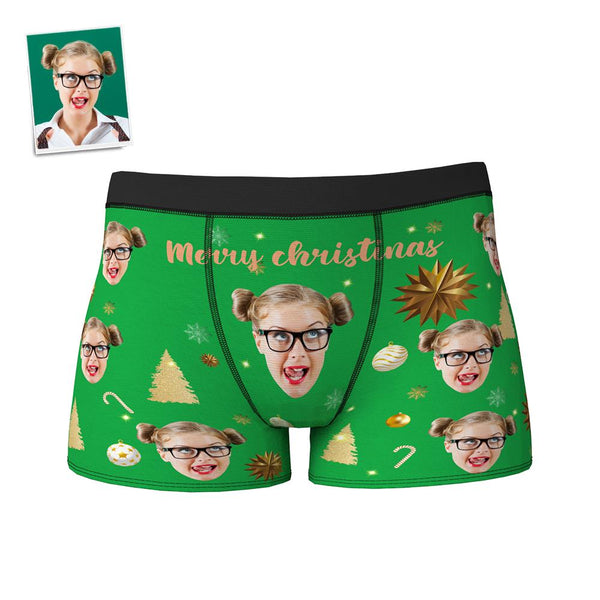 Custom Face Boxer Shorts Personalized Photo Boxer Shorts with Name Christmas Gift - Merry Christmas