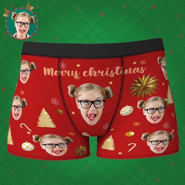Custom Face Boxer Shorts Personalized Photo Boxer Shorts with Name Christmas Gift - Merry Christmas