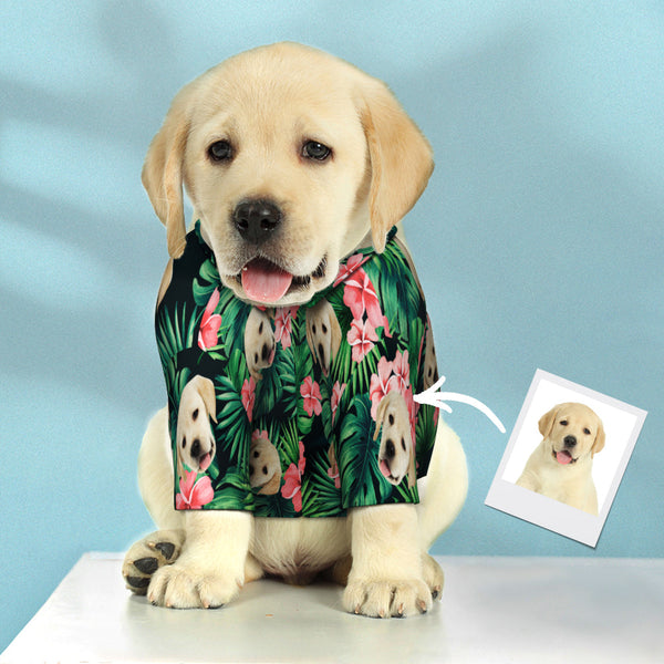 Custom Face Hawaiian Dog Shirt Personalized Dark Green Pet Beach Flowers Shirt Clothes Gift for Pets