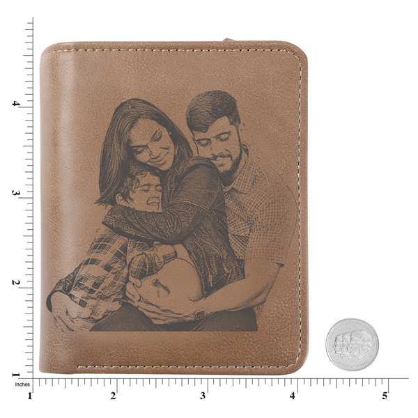Men's Trifold Brown Custom Sketch Photo Wallet 