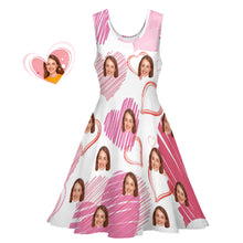 Custom Face Dress Pink Heart Round Neck Sleeveless Dress for Women