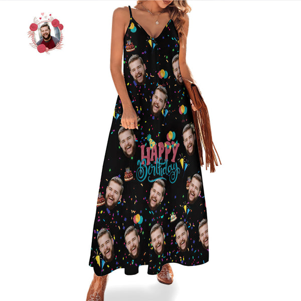 Custom Face Streamer Unique Birthday Gift Long Dress And Shirt Couple Outfit