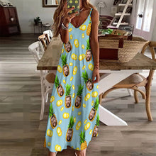 Custom Face Hawaiian Style Big Pineapple Long Dress And Shirt Family Matching