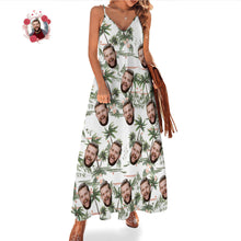 Custom Face Hawaiian Style Coconut Tree Long Dress And Shirt Couple Outfit