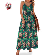 Custom Face Hawaiian Style Red Flowers Long Dress And Shirt Family Matching