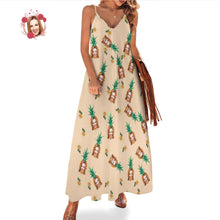 Custom Face Sling Hawaiian Style Long Dress Pineapple Pattern Tropical Floral