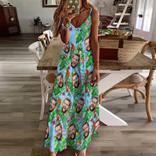 Custom Face Hawaiian Style Colorful Parrot Long Dress And Shirt Family Matching