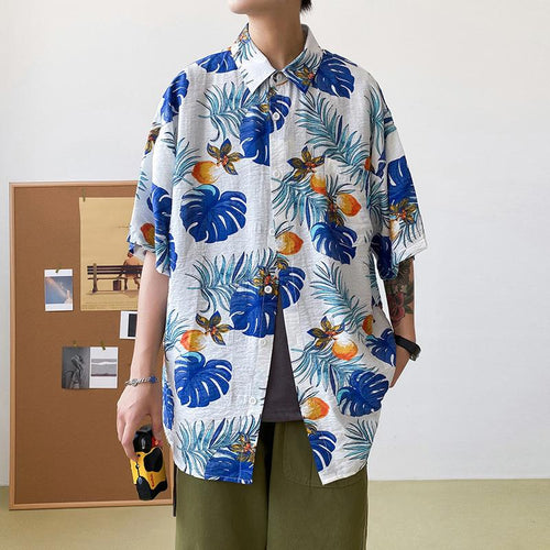 Hawaiian Shirts For Men Print Tropical Leaves On White Background Aloha Beach Shirts