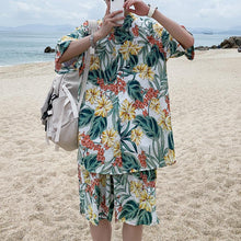 Hawaiian Shirts For Men Print Leaves and Flowers On White Background Aloha Beach Shirts